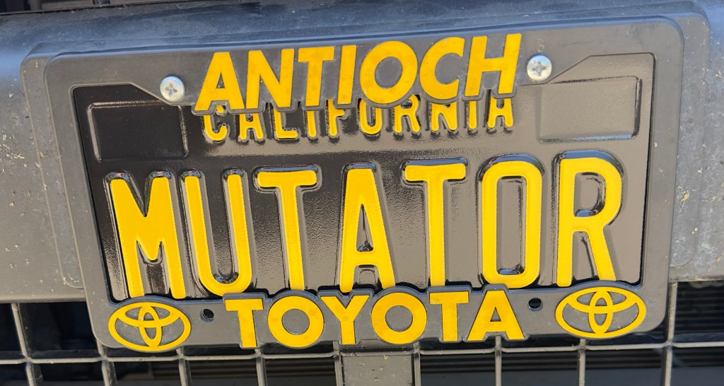California license plate reading "MUTATOR"